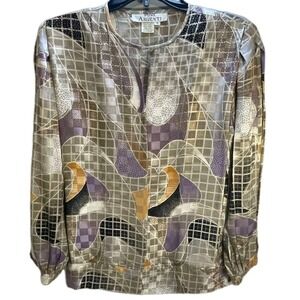 Vintage Argenti 100% Silk 2-piece skirt Suite Size 6 retro 80's Multi Geo Pocket